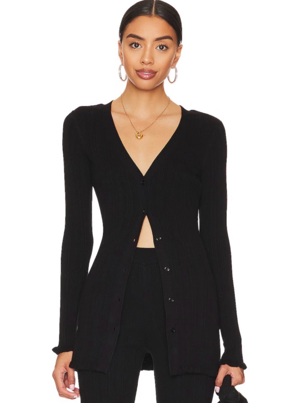 NWT TULAROSA Variegated Rib Cardi in Black XS